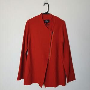 Anthro Luii Boiled Wool Asymmetric Lagenlook Sweater Jaket Small Vermillion Red